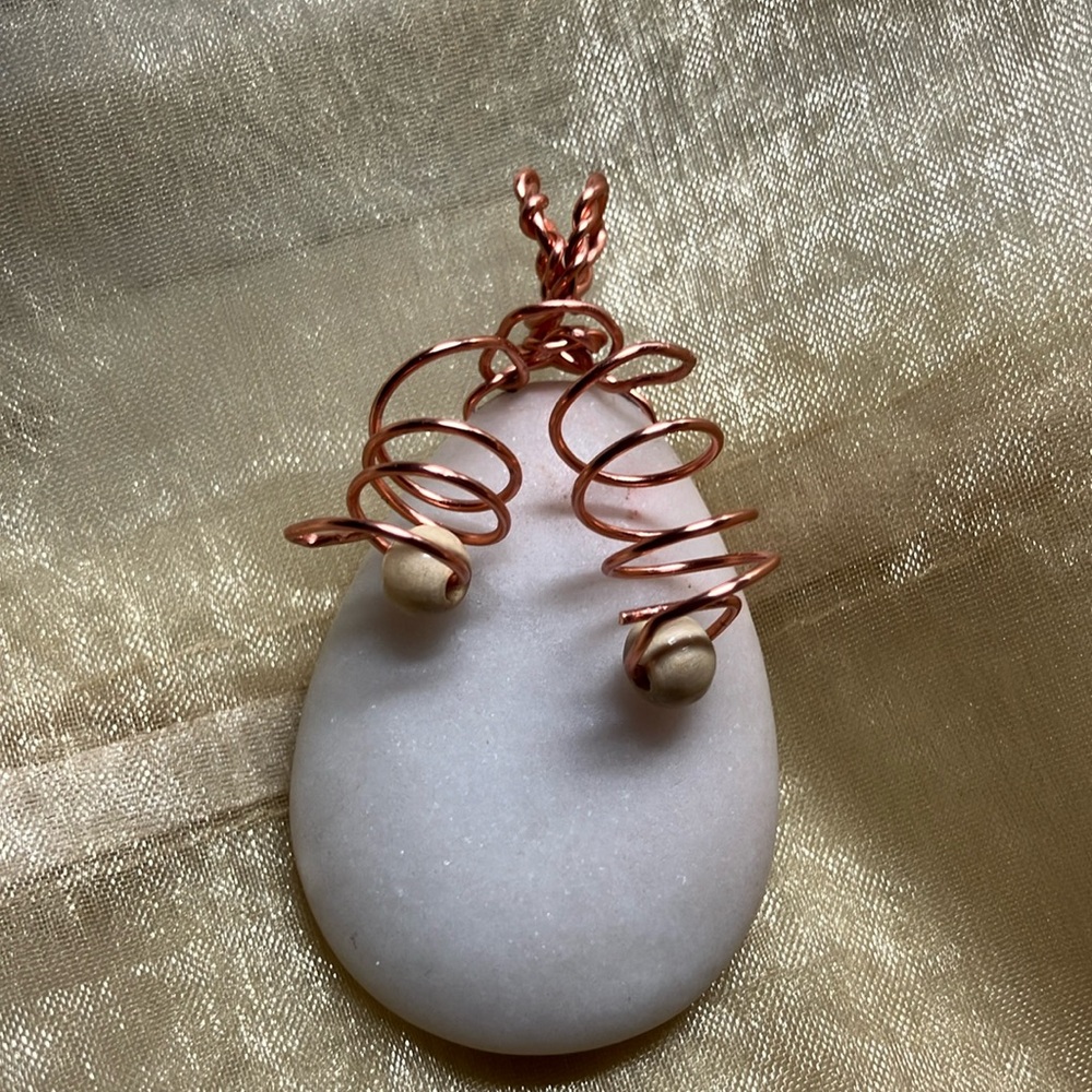 Elegant White Stone and Copper Colored Wire Wrapped Pendant